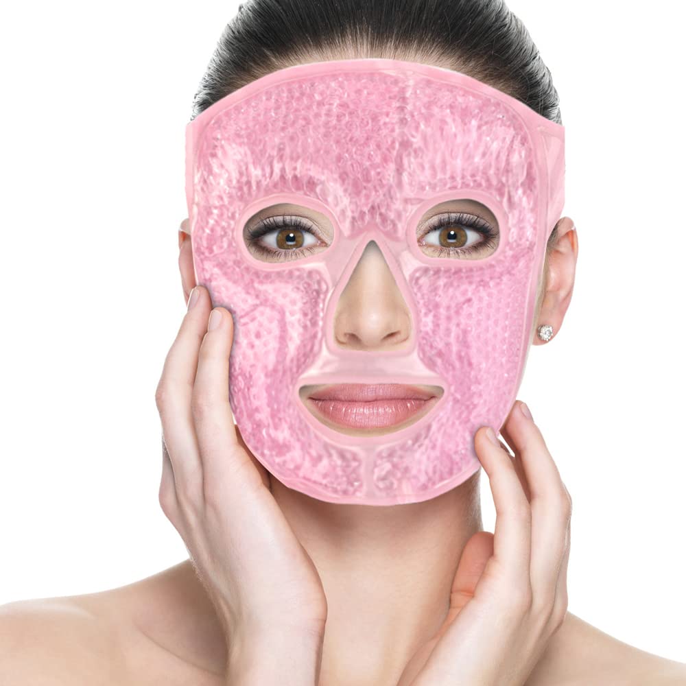 NEWGO Gel Face Mask Cold Pack Cooling Gel Face Mask, Hot Cold Therapy Cold Face Mask for Puffy Eyes, Migraines Relief, Skin Care, Puffiness, Acne - Pink