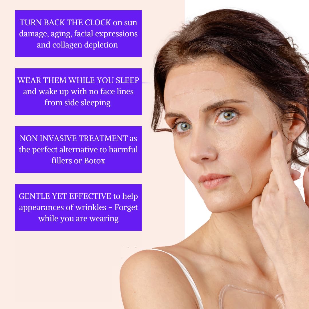 BLUMBODY Face & Forehead Wrinkle Patches - Anti Wrinkle Facial Patches to Smooth Eye, Mouth, Forehead Wrinkles - Non-Silicone Face Tape for Fine Wrinkles between Eyes & Face - Patches (30 day supply)